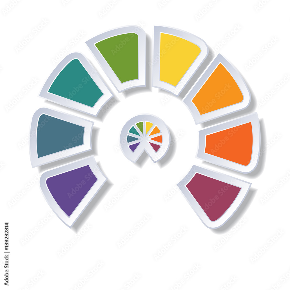 Semicircle diagram with 8 multicolored elements Semicircle diagram with 8 multicolored elements