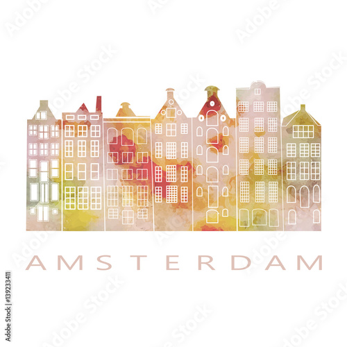 Typical dutch facades of old canal houses  in Amsterdam, the Netherlands.