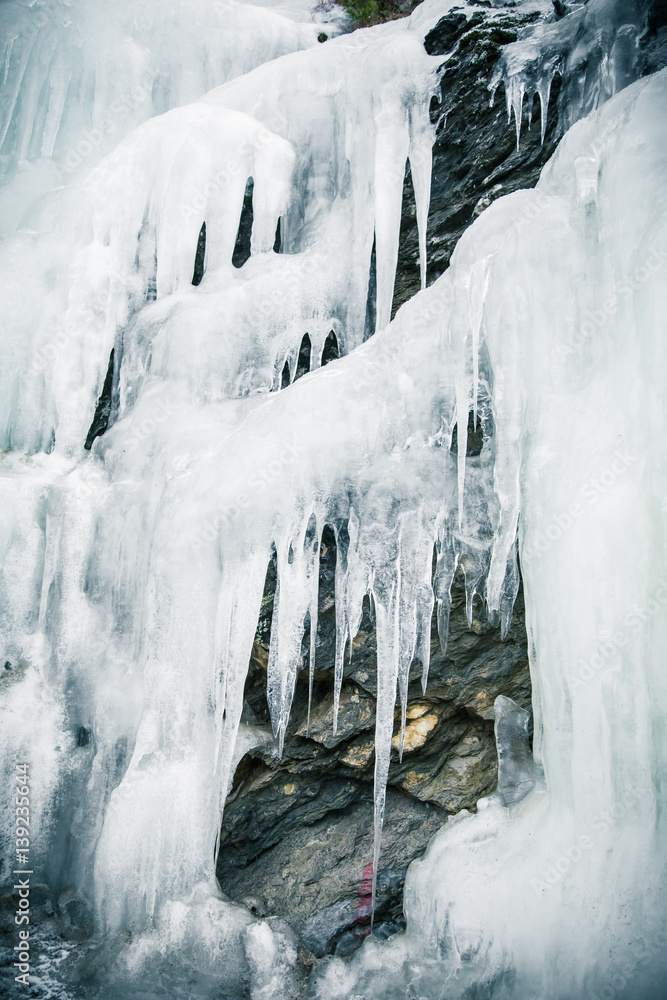 A beautiful frozen icicles along the road in Norwegian winter A beautiful frozen icicles along the road in Norwegian winter