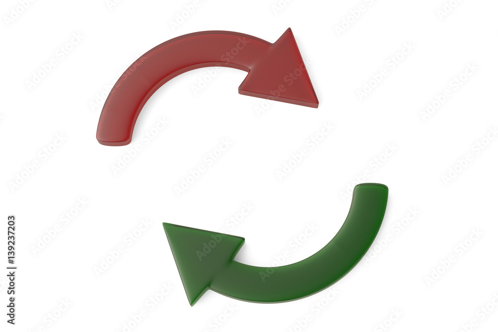 Red and green arrow cycle.3D illustration. Red and green arrow cycle.3D illustration.