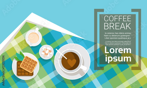 Coffee Cup Break Breakfast Drink Beverage Top View Flat Vector Illustration