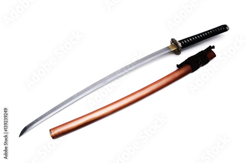 Japanese sword and scabbard with white background