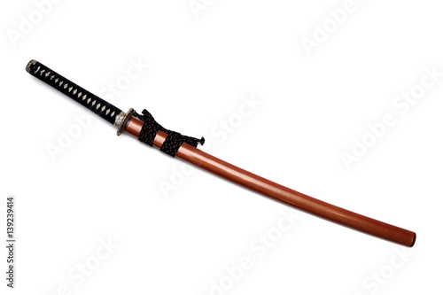 Japanese sword and scabbard with white background