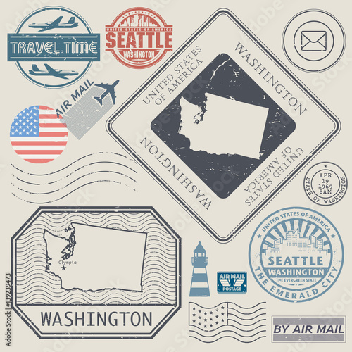 Retro vintage postage stamps set Washington, United States