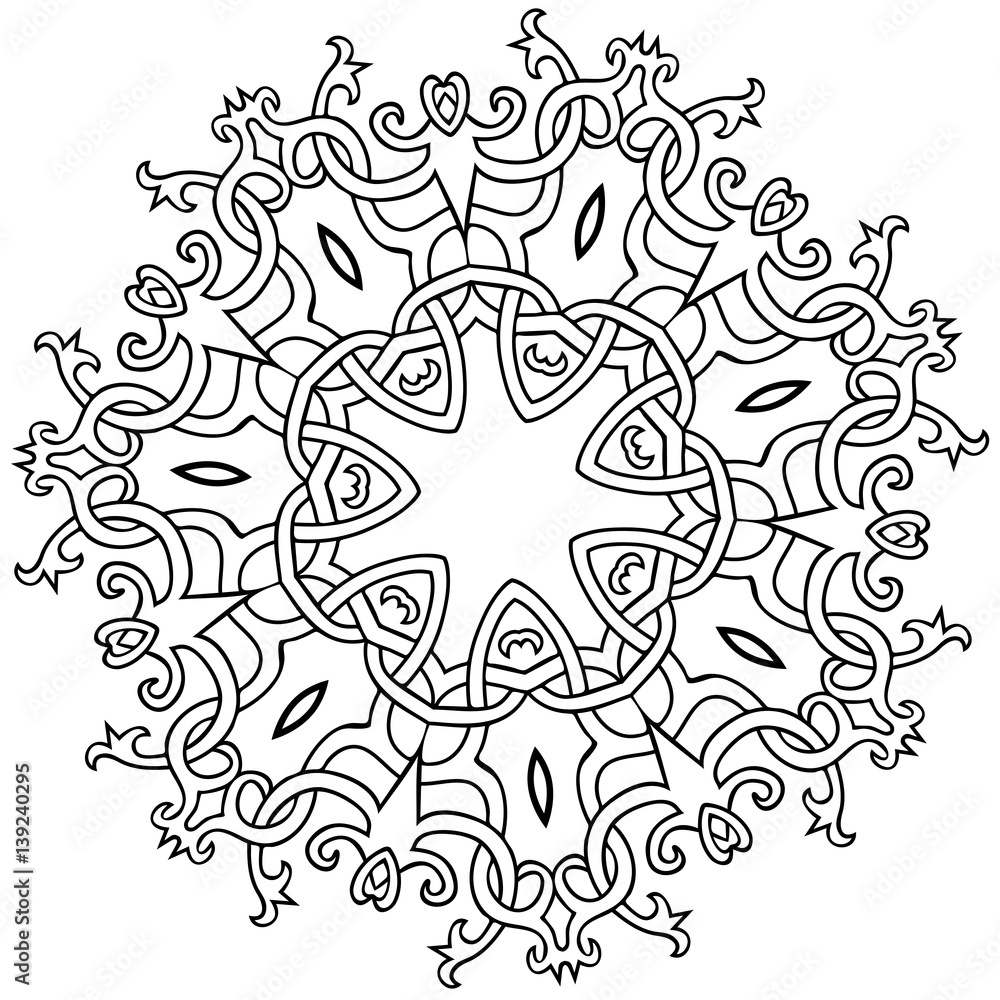 Vector illustration of coloring book mandala black and white