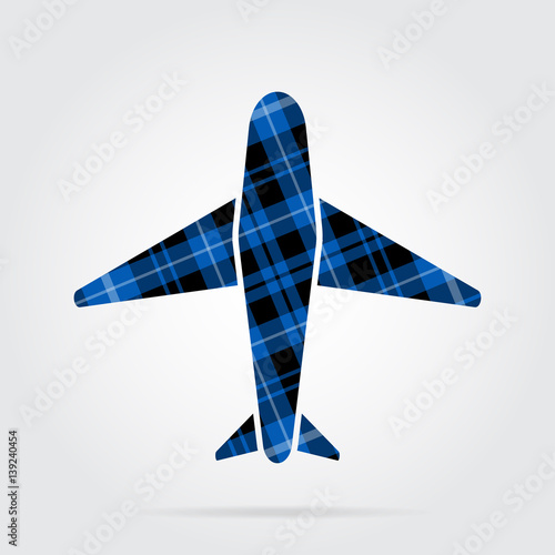 blue, black tartan isolated icon - airplane