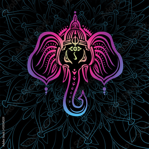 Hindu Lord Ganesha over mandala