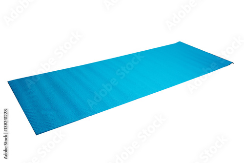 blue yoga mat on a white background