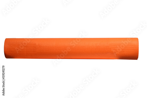 orange yoga mat on a white background