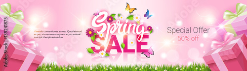 Spring Sale Shopping Special Offer Holiday Banner Flat Vector Illustration