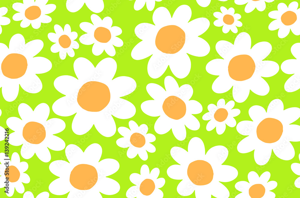 Seamless pattern illustration with white flowers and green background Seamless pattern illustration with white flowers and green background