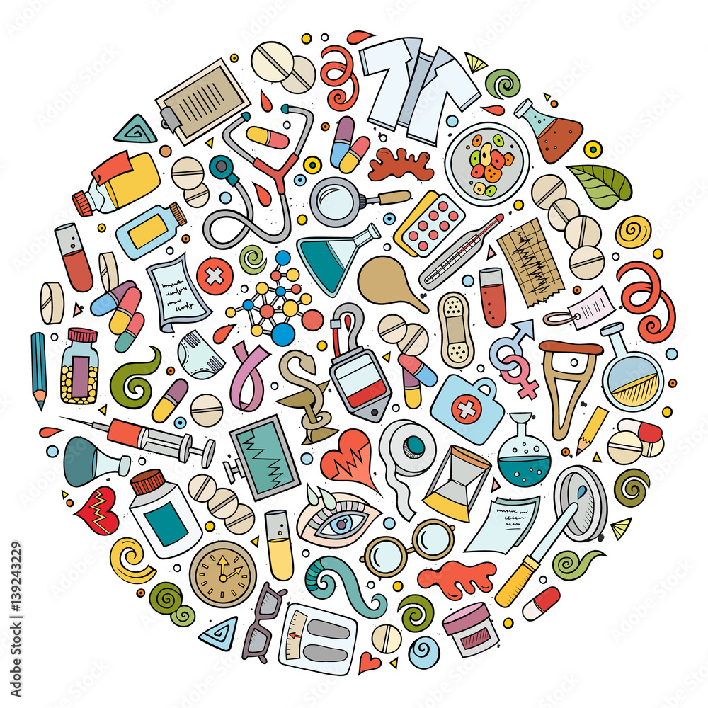 Vector set of Medical cartoon doodle objects Vector set of Medical cartoon doodle objects