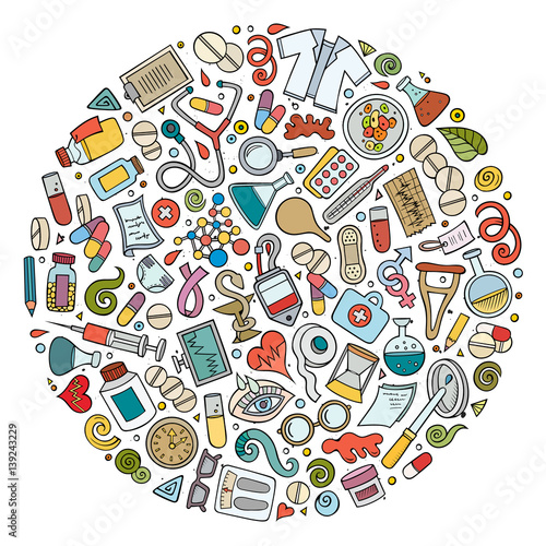 Vector set of Medical cartoon doodle objects