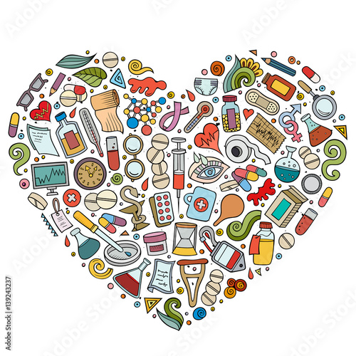 Vector set of Medical cartoon doodle objects