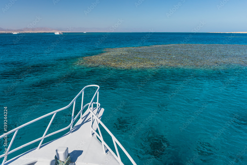 View at the coral sea from white yacht