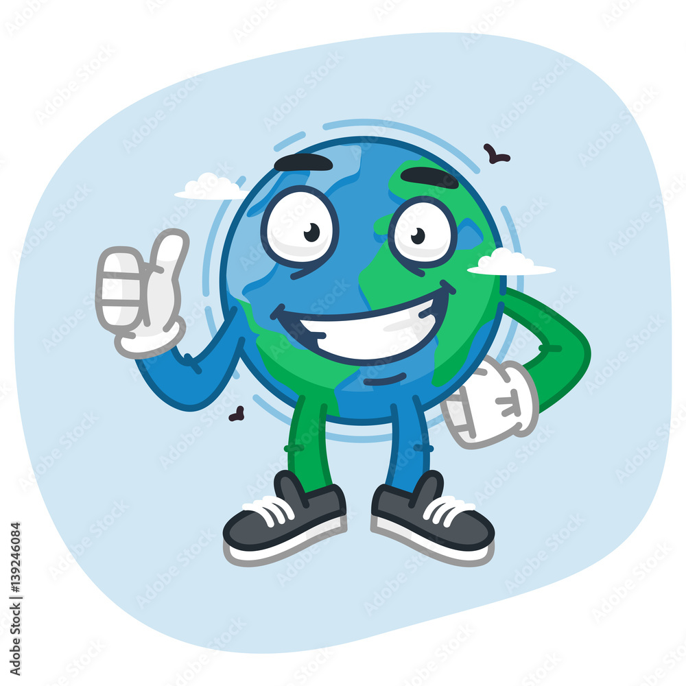 Character Earth Showing Thumbs Up