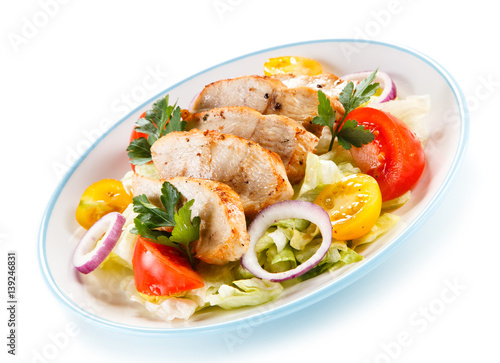 Green salad with grilled chicken fillet