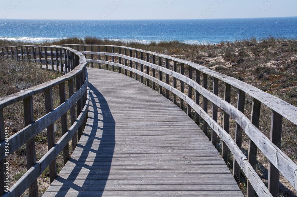 Fototapeta premium Pasarela de madera hacia la playa