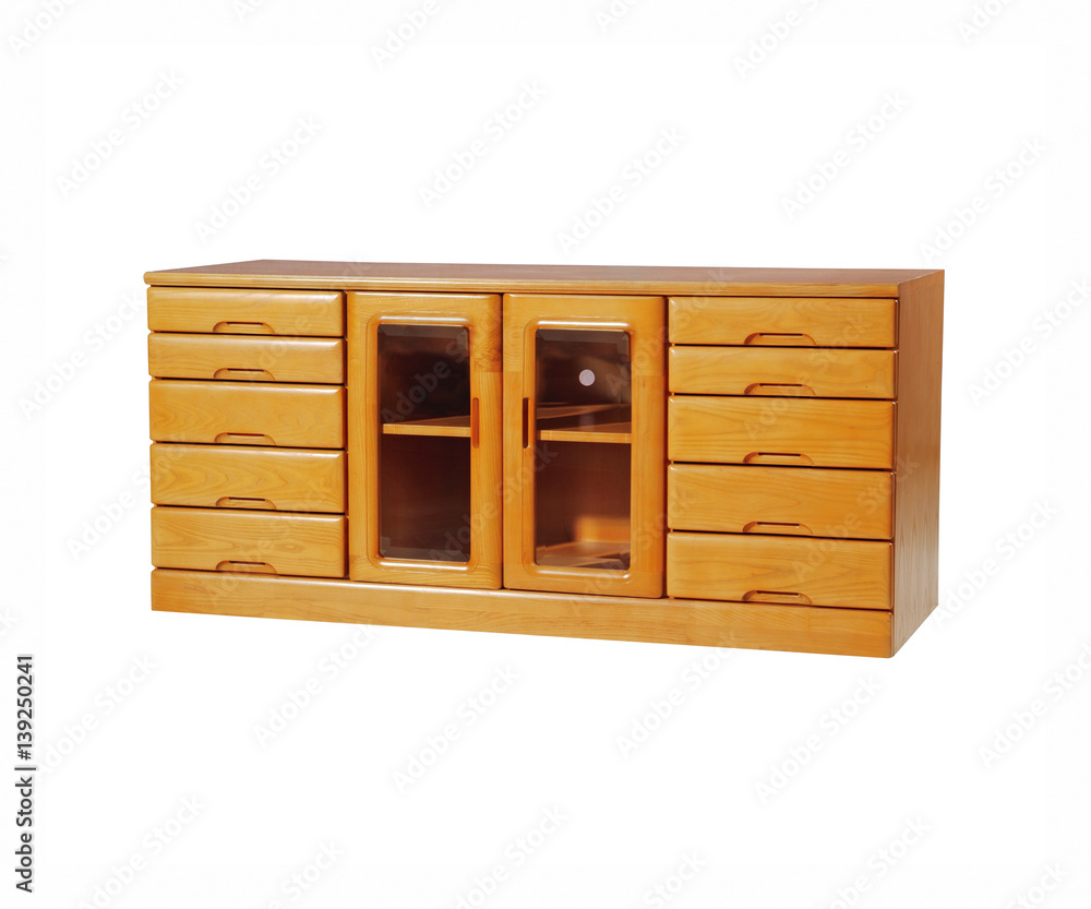 Wooden shelf and drawers isolated on white background with clipping path.
Wooden shelf and drawers isolated on white background with clipping path.