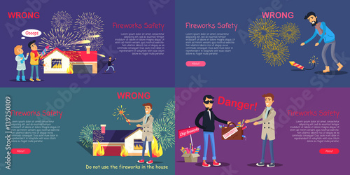 Fireworks Safety. Poster of Wrong Act and Danger