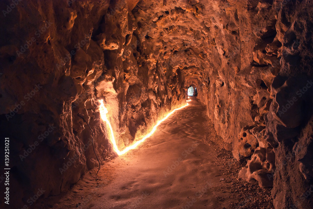 Underground tunnel in Quinta da Regaleira with lighting. Mystical cave. Underground tunnel in Quinta da Regaleira with lighting. Mystical cave.