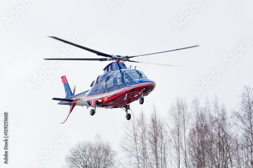 Small helicopter arrived at the airport