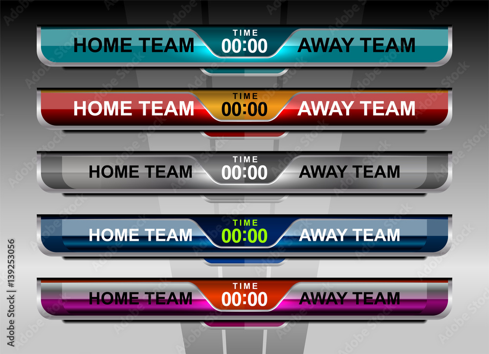 Scoreboard Broadcast Graphic Template for soccer and football, vector