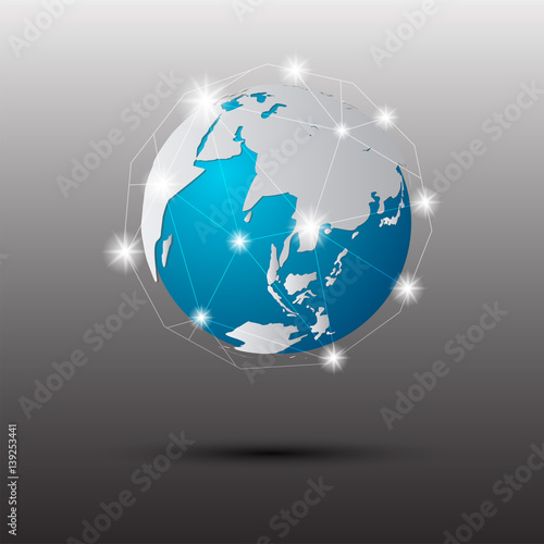 blue world internet network on dark gray background