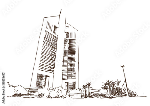 Sketch of Emirates Tower Dubai in vector illustration.