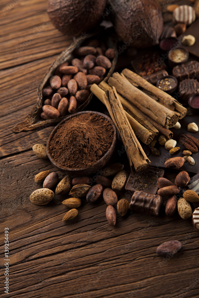 Praline Chocolate on wooden backgroud Praline Chocolate on wooden backgroud