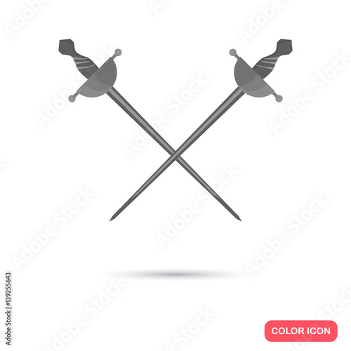 Crossed rapier fencing color flat icon for web and mobile design