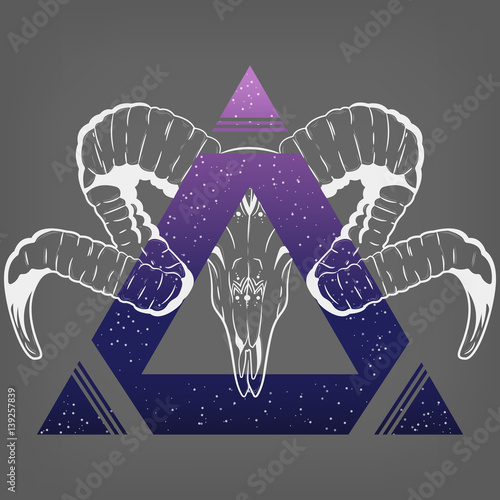 ram skull with a triangle. Vector print