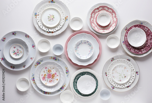 Plates on white table 