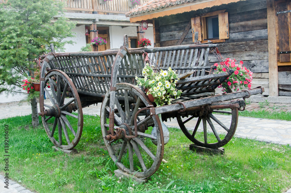Old Vintage Wooden Cart in the Grass