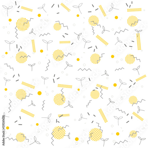 Trendy geometric elements memphis card. Pattern for tissue and postcards. Spring poster  background. Vector illustration