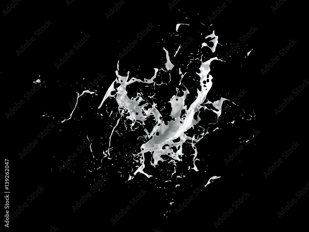 White splash isolated black background. 3d illustration, 3d rendering. White splash isolated black background. 3d illustration, 3d rendering.