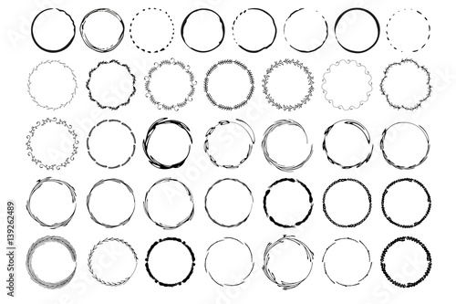 Big set of handdrawn elements with circles. Round templates isolated on background and easy to use. Vector illustration.