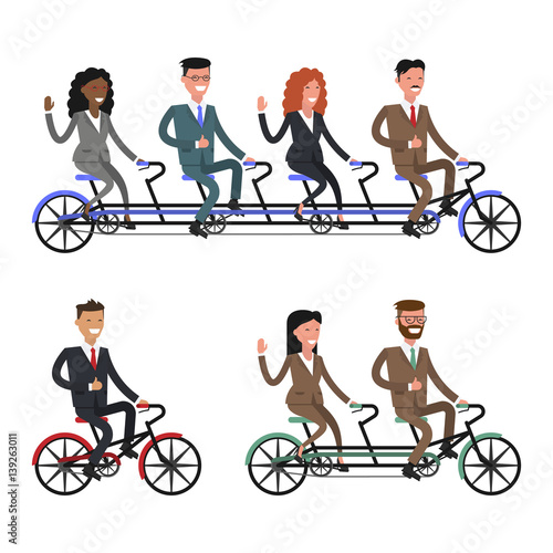 Bicycle tandem riding. Office people