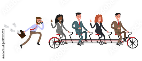 Team work. Bicycle tandem riding.