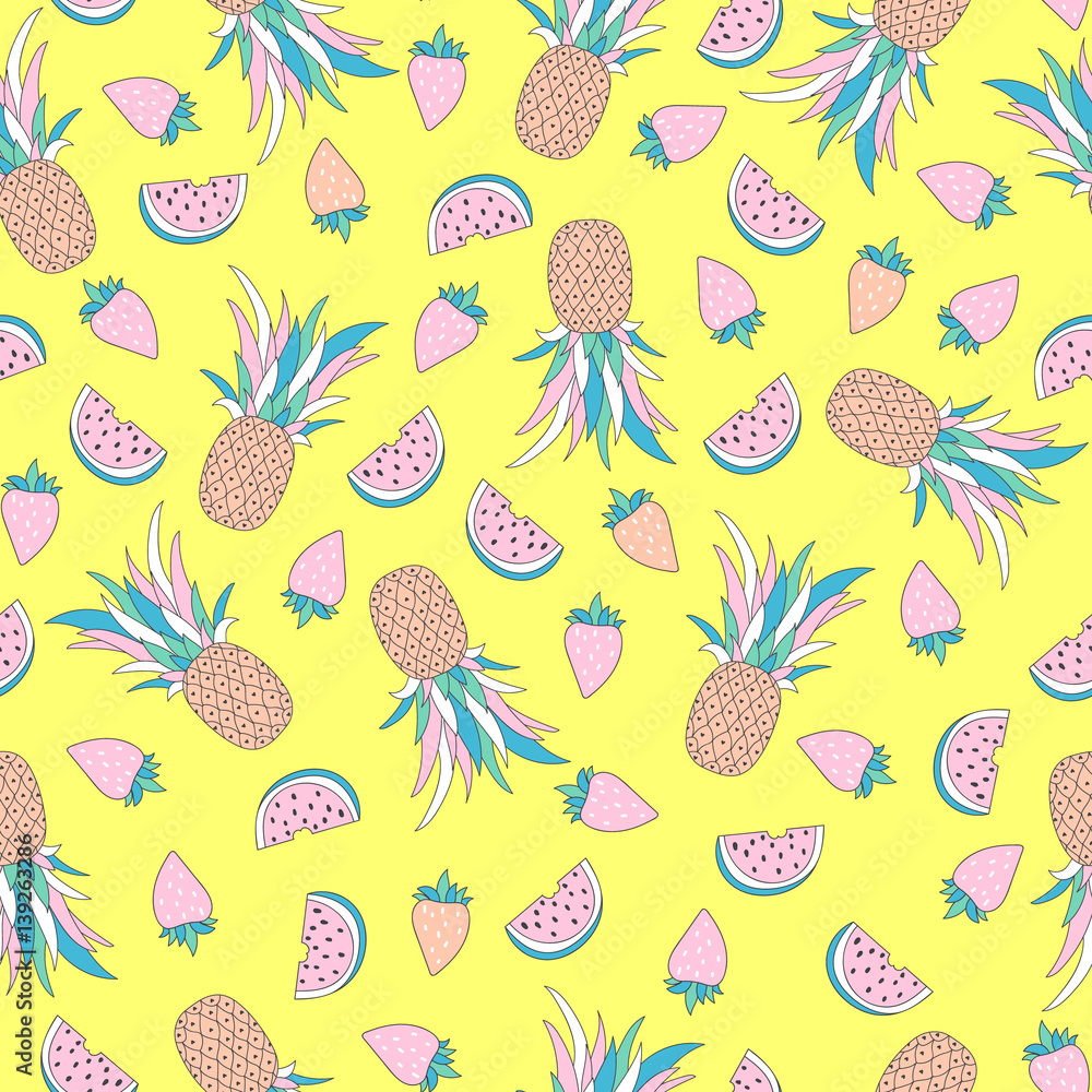 Funny seamless pattern with tropical fruits Funny seamless pattern with tropical fruits