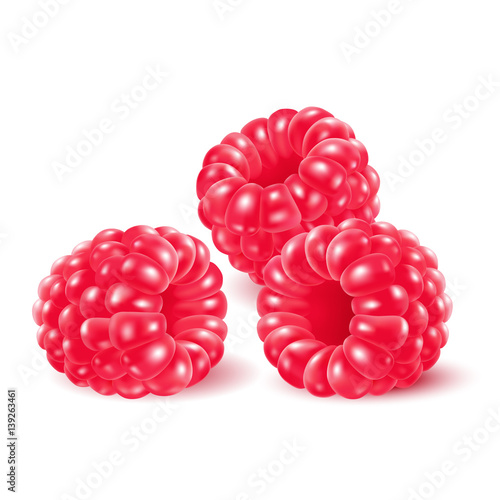 Appetizing fresh raspberry isolated on white background. Realistic image of berries