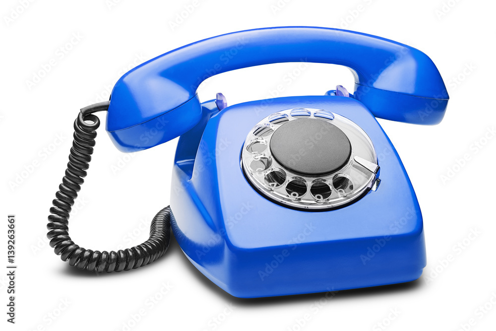 landline blue phone on a isolated white background landline blue phone on a isolated white background