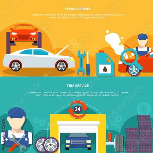 Tire Service And Car Spares Horizontal Banners