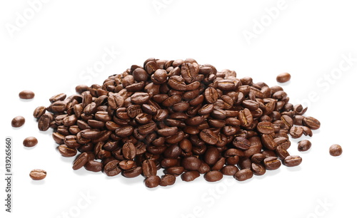 pile coffee beans isolated on white background