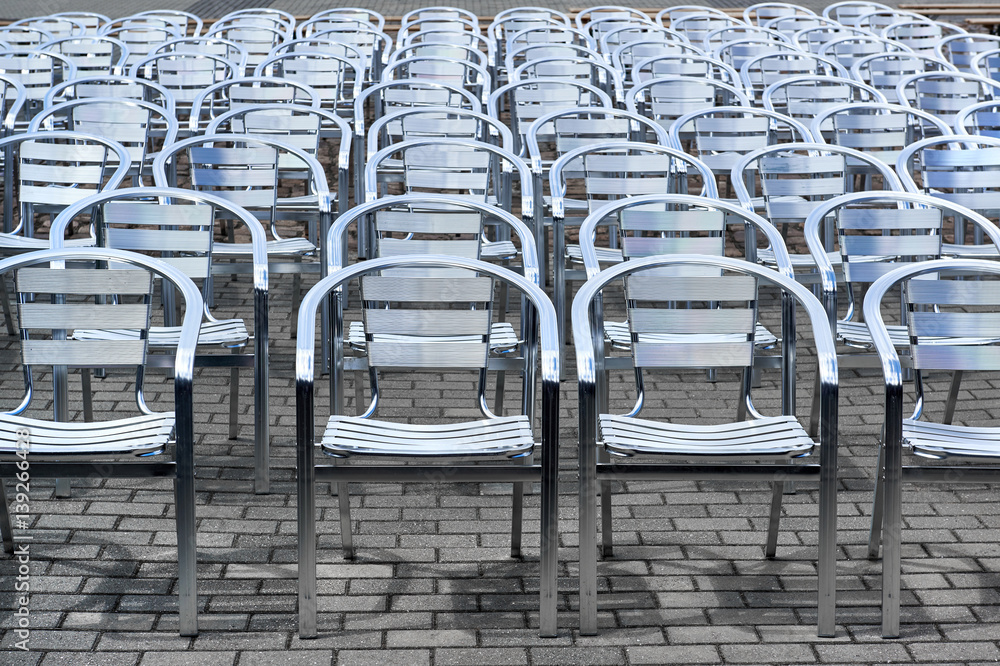 Fototapeta premium Metal chairs in a rows