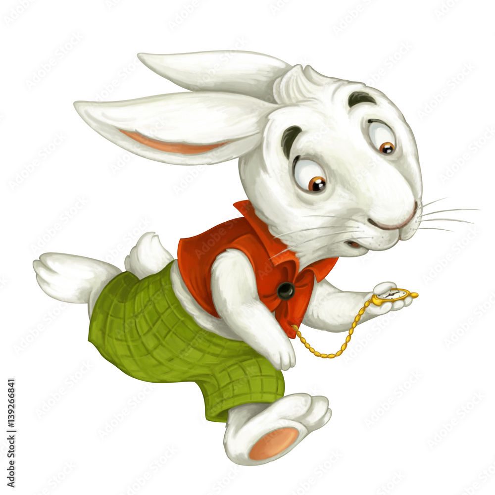 cartoon rabbit running hurry looking on the watch Stock Illustration |  Adobe Stock