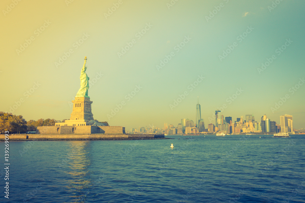 Statue of Liberty, New York City , USA .  ( Filtered image processed vintage effect. )