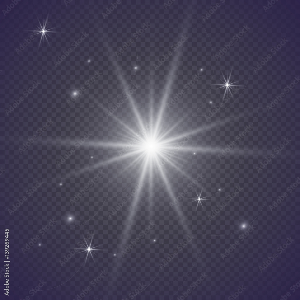 White glowing light burst explosion with transparent. Vector illustration for cool effect decoration with ray sparkles. Bright star. Transparent shine gradient glitter, bright flare. Glare texture. White glowing light burst explosion with transparent. Vector illustration for cool effect decoration with ray sparkles. Bright star. Transparent shine gradient glitter, bright flare. Glare texture.