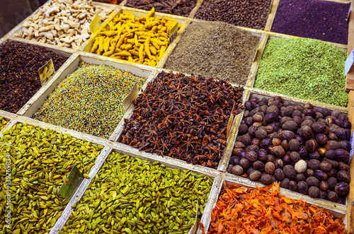 Detail of oriental spices on the market