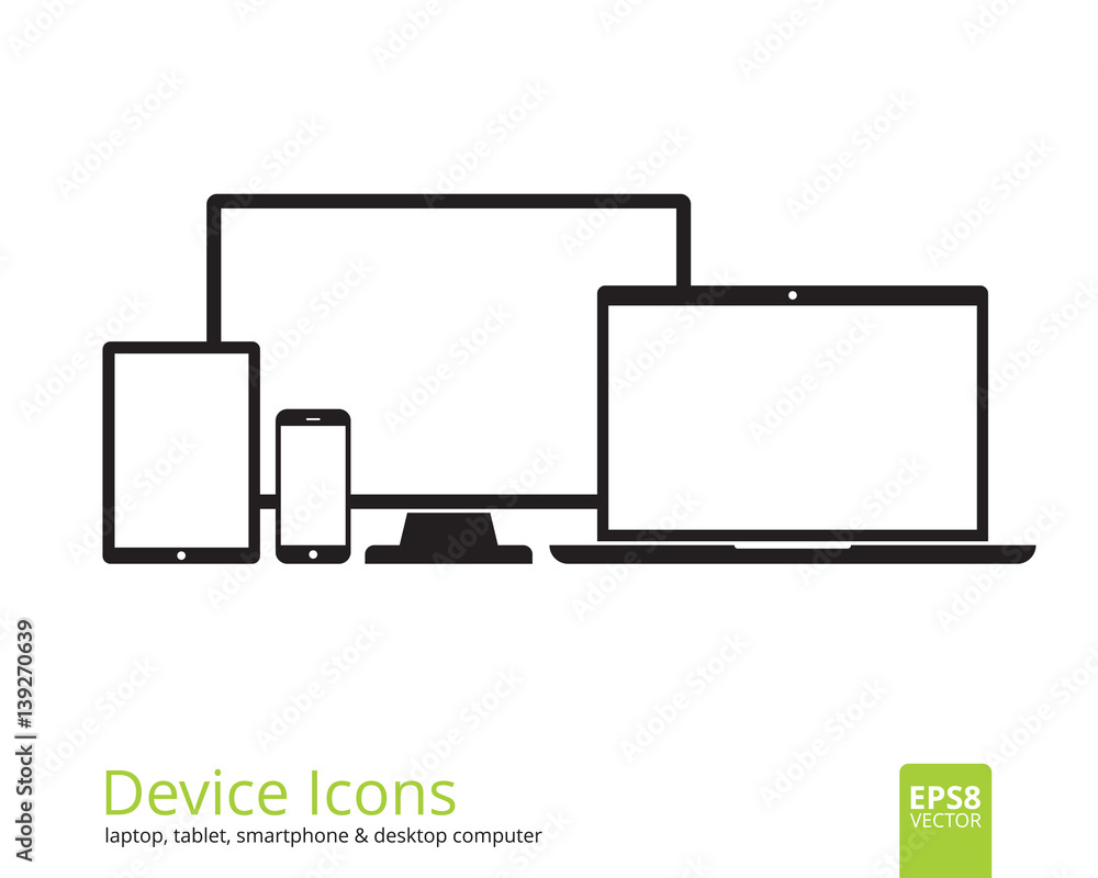 Smartphone, Tablet, Laptop and Desktop Computer Icons Smartphone, Tablet, Laptop and Desktop Computer Icons